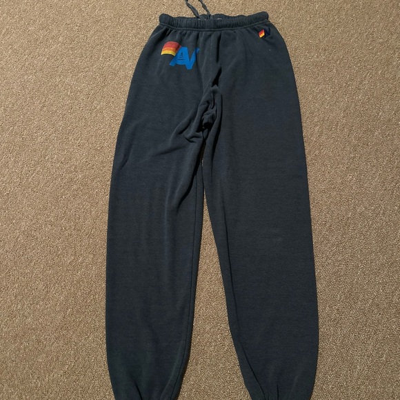 Aviator Nation Pants - Aviator Nation Black Track Pants with Rainbow Logo